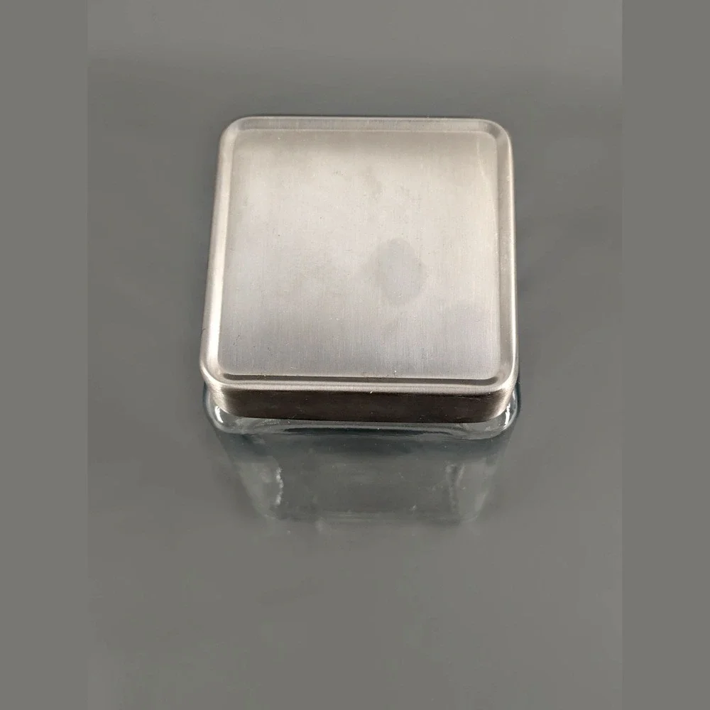 Anchor Hocking Glass Canister Square Storage Jar Brushed Metal Lid 85754 USA